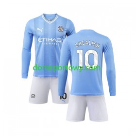 Koszulka Manchester City Grealish 10 Dziecięcy Domowe Koszulki Piłkarskie 2023-2024 Długi Rękaw
